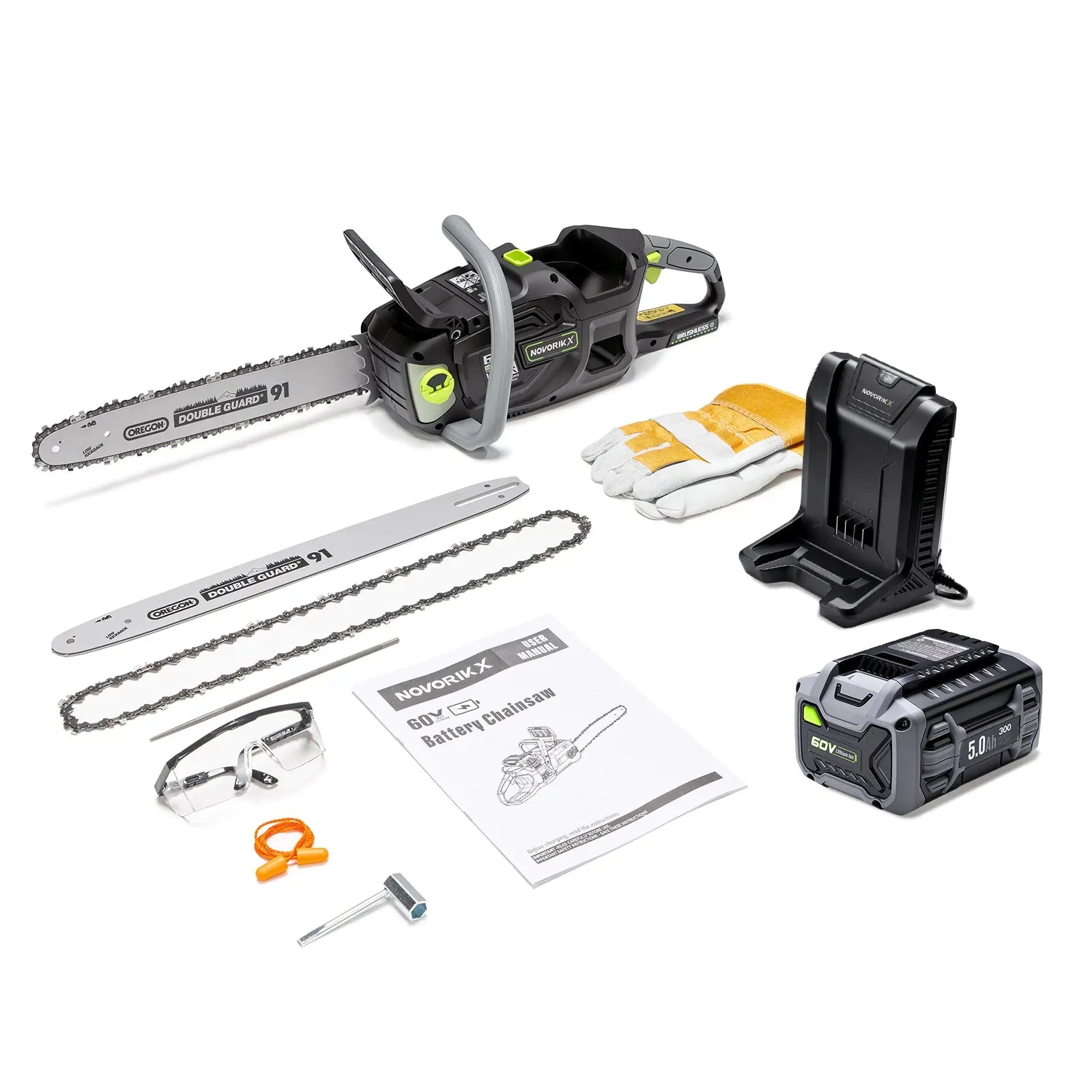 NovorikX Obsidian Black 60V Brushless 18-Inch & 16-Inch Chainsaw Kit NovorikX