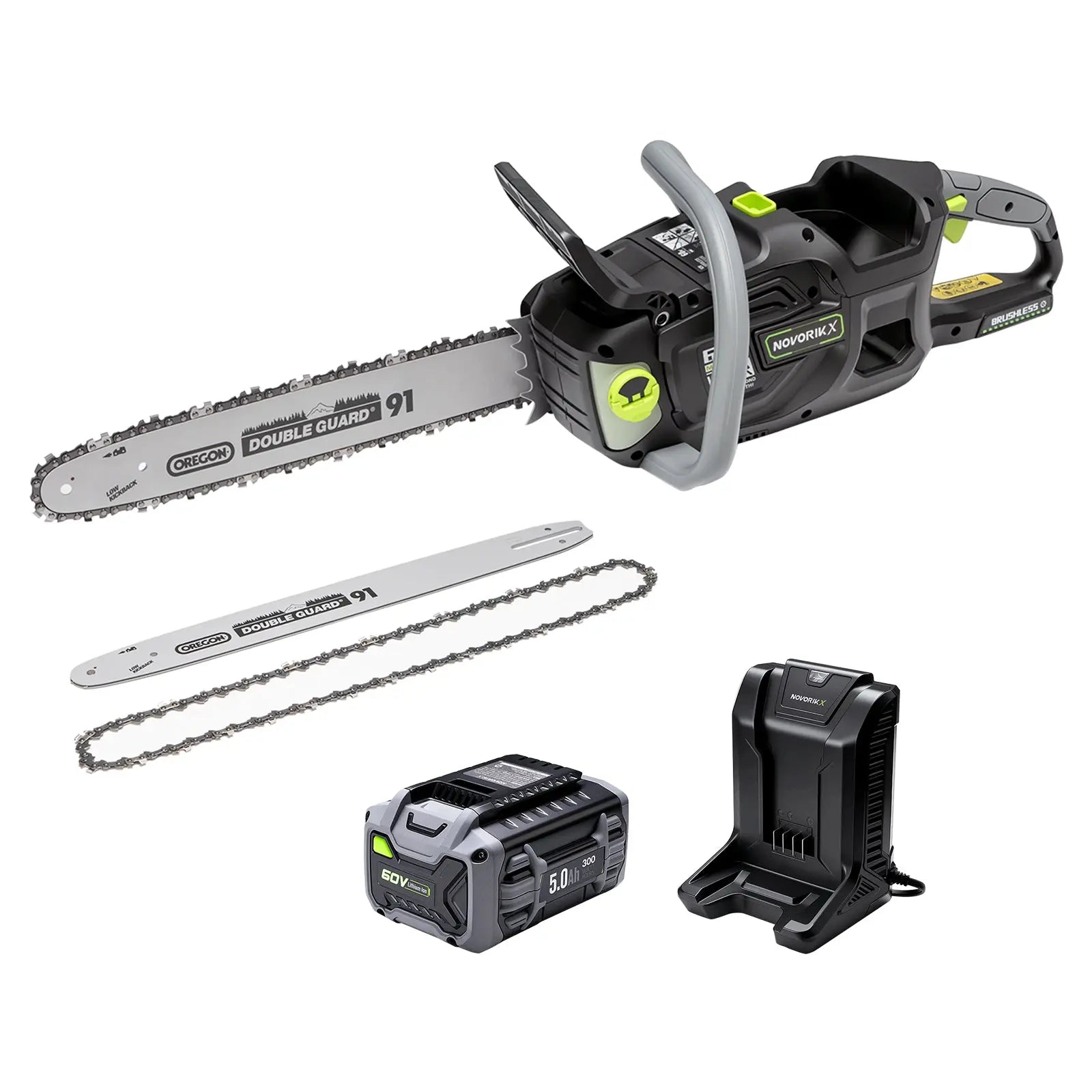 NovorikX Obsidian Black 60V Brushless 18-Inch & 16-Inch Chainsaw Kit NovorikX