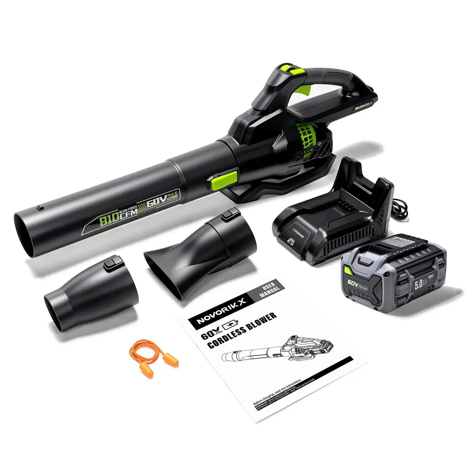NovorikX Obsidian Black 60V Brushless 810CFM 190MPH Leaf Blower Kit NovorikX