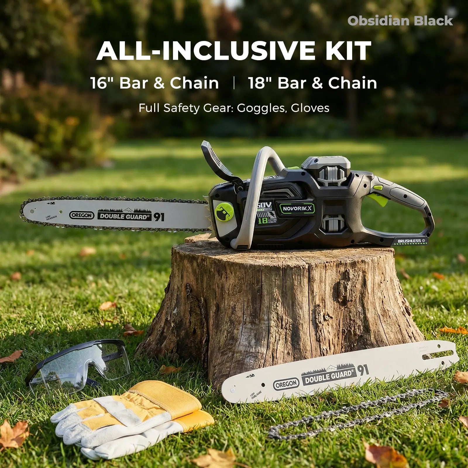 NovorikX Obsidian Black 60V Brushless 18-Inch & 16-Inch Chainsaw Kit  NovorikX