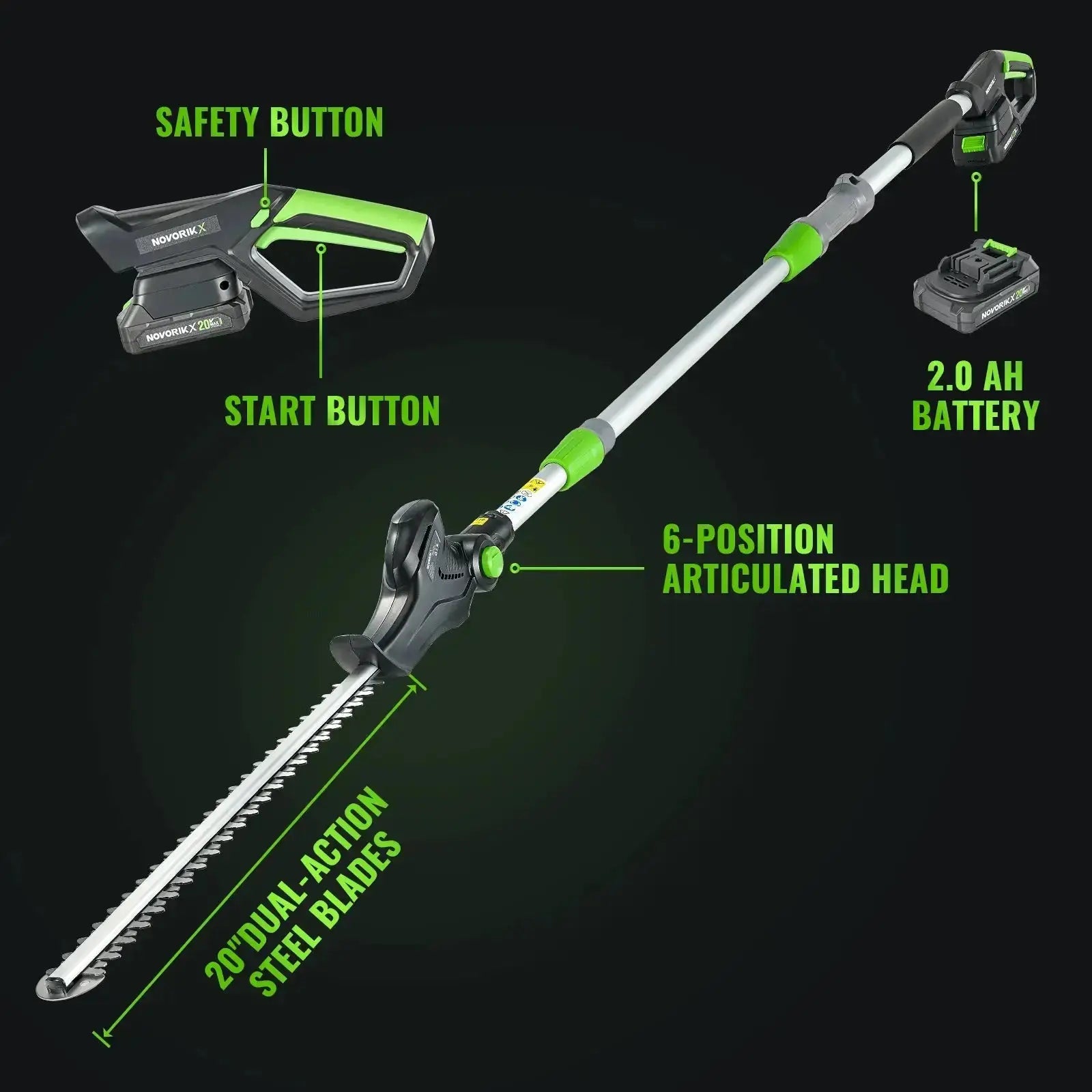 20V Cordless Pole Hedge Trimmer  NovorikX